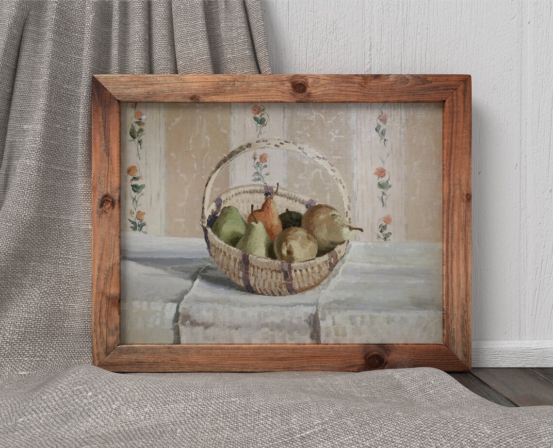 Basket of Pears Vintage Still Life Art Print - Image 3