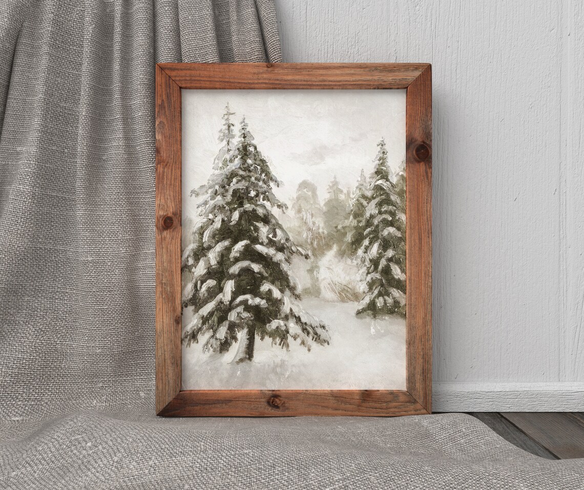 Winter Forest Vintage Nature Landscape Art Print - Image 3