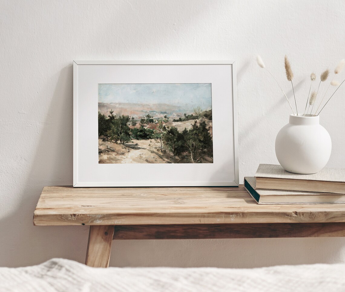 Pine Tree Landscape Vintage Mountain Art Print - Image 3