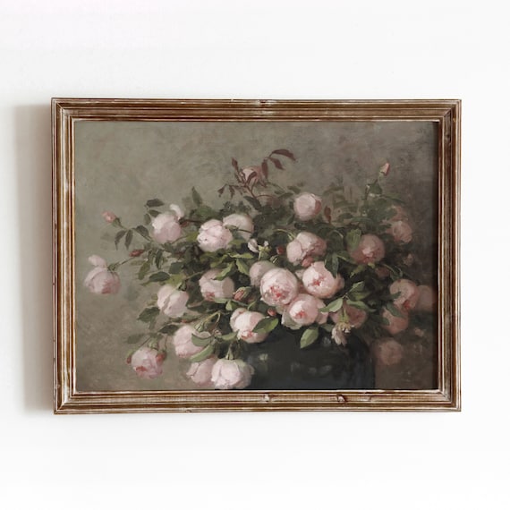 Soft Pink Roses Vintage Flower Bouquet Art Print
