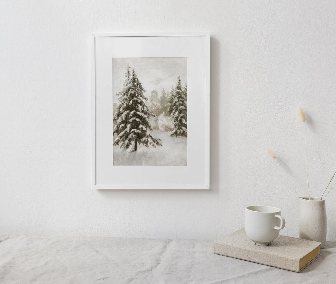 Winter Forest Vintage Nature Landscape Art Print - Image 2