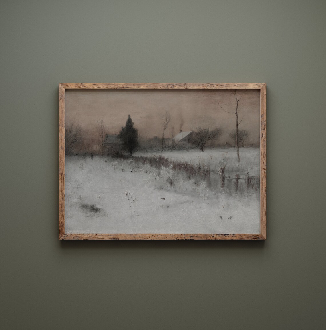 Winter Dusk Vintage Snow Farm Landscape Art Print - Image 2