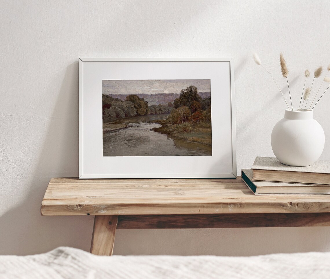Cold River Vintage Cool-Toned Landscape Art Print - Image 3