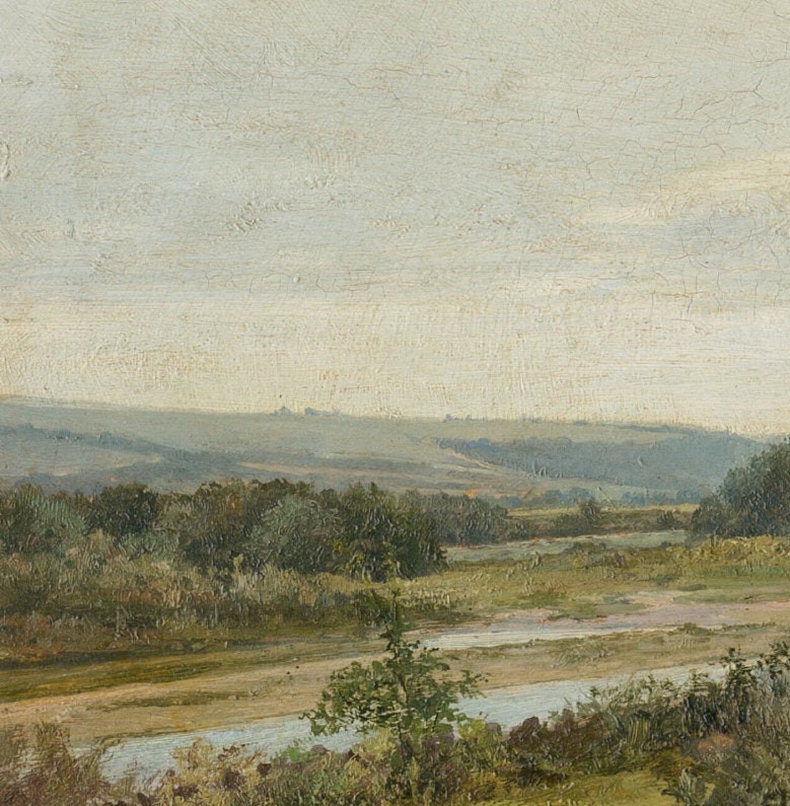 River Plain Shrubland Vintage Naturalist Landscape Painting Poster - Image 3