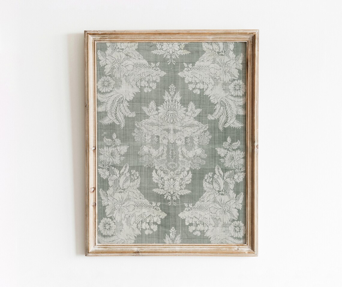 Green Damask Textile Vintage Pattern Art Print