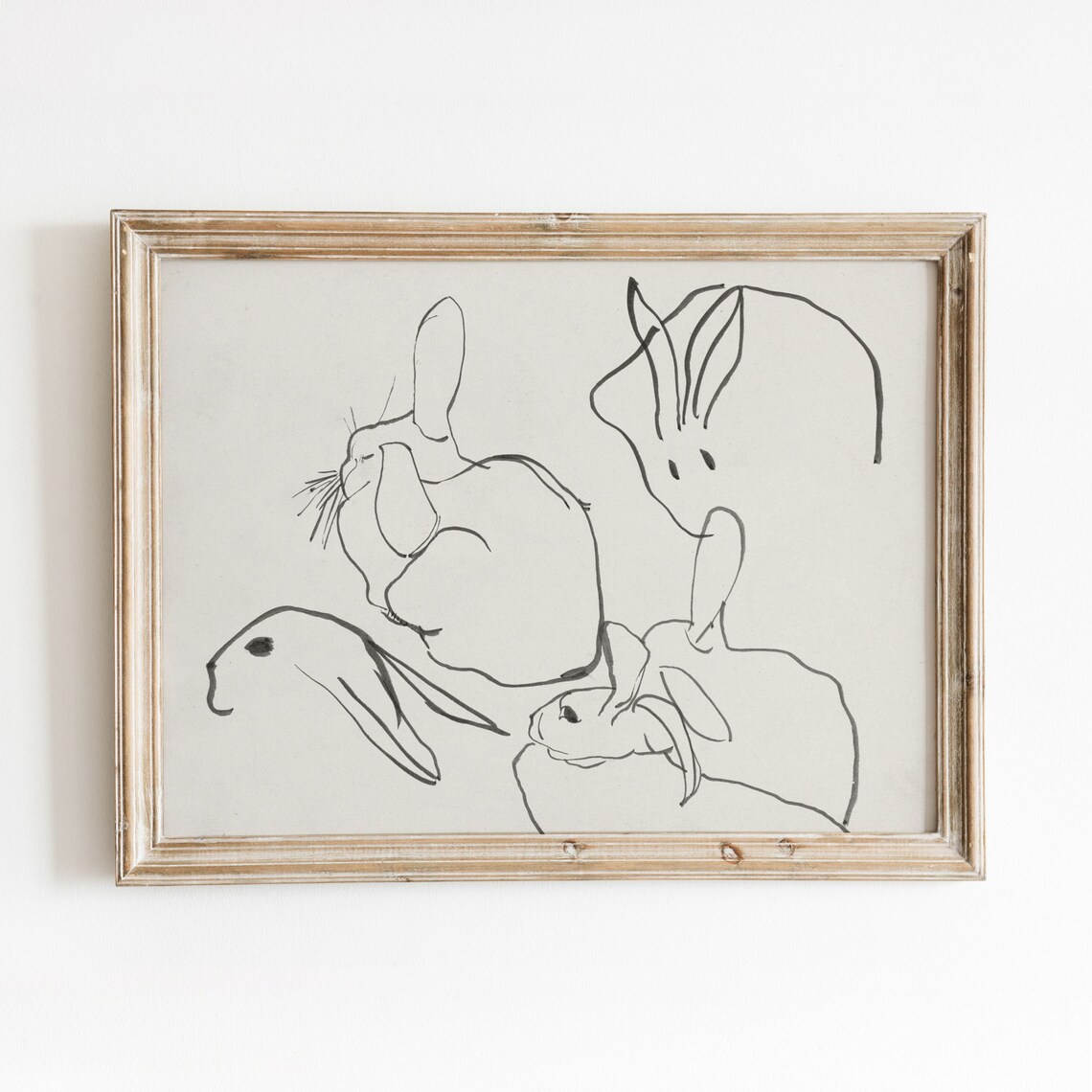 Sketch Of Rabbits Vintage Animal Art Print
