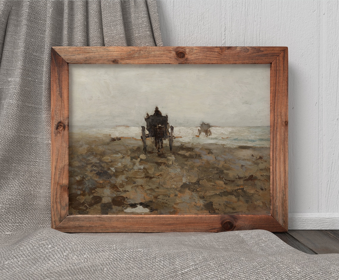Beach Cart Vintage Coastal Painting, Moody Coast Art Print - Image 4