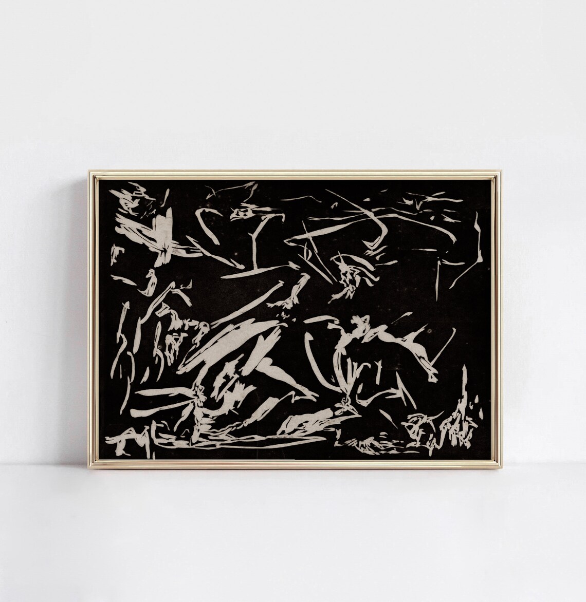 Busy Abstract Vintage Art Print, Dark Figures Shapes - Image 3