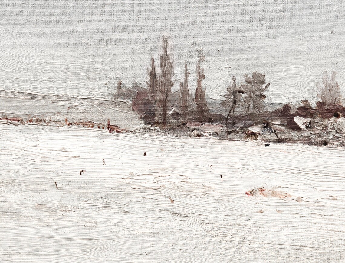 Winter Farm Vintage Snow Field Landscape Art Print - Image 2