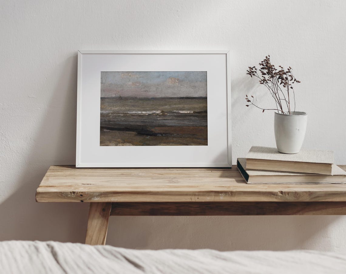 Moody Coastal Seascape Dark Waves Grey Sky Textured Ocean View Poster - Image 2