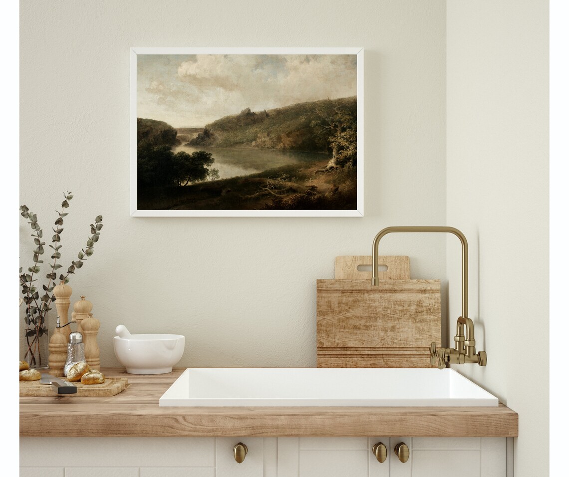Antique Lake View Vintage Landscape Art Print - Image 3