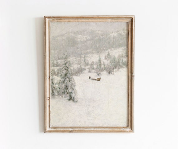 Calm Winter Day Vintage Snow Covered Landscape Art Print