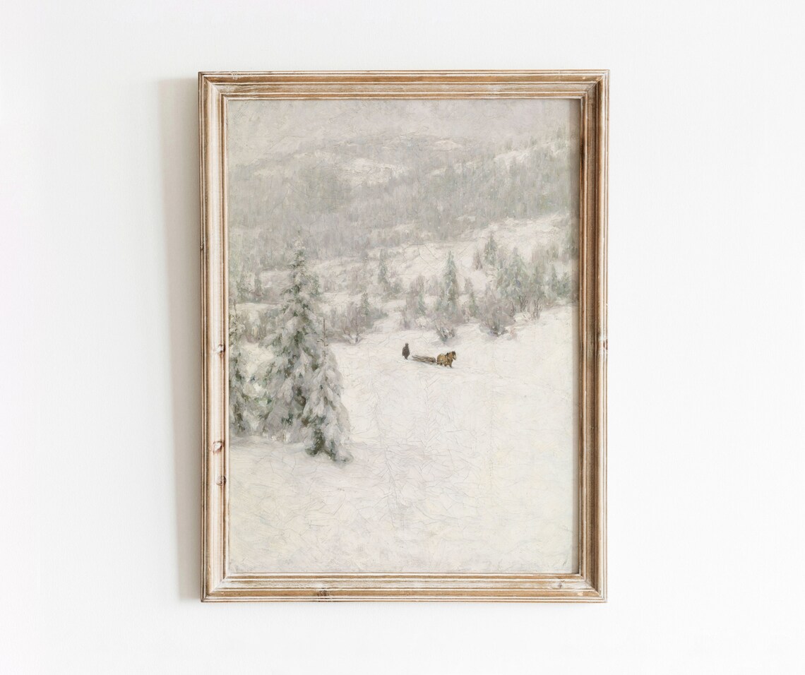 Calm Winter Day Vintage Snow Covered Landscape Art Print