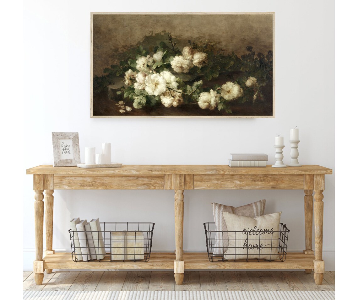 Vintage White Floral Still Life Art Print - Image 3