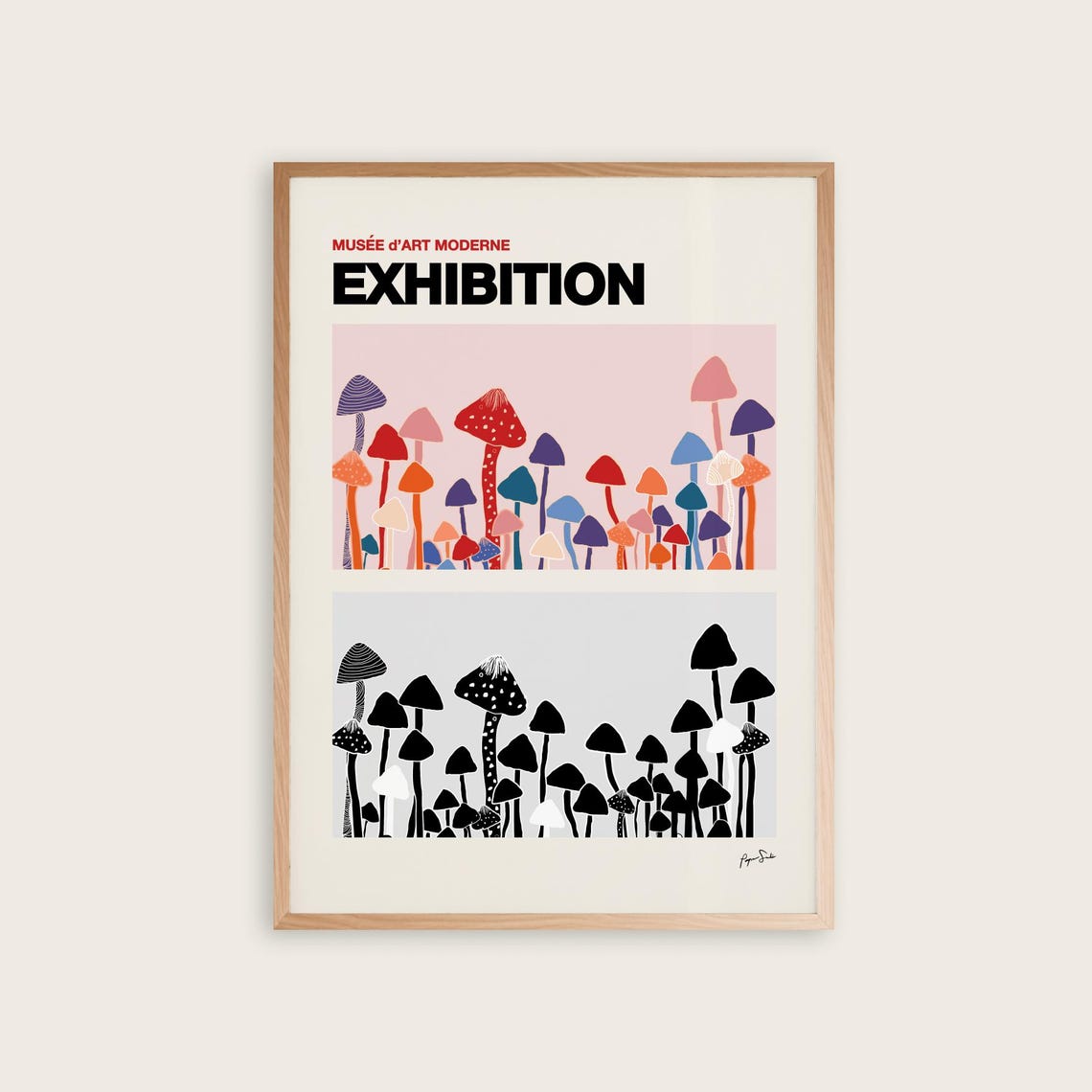 Musee Art Moderne Mushroom Exhibition Modern Botanical Poster