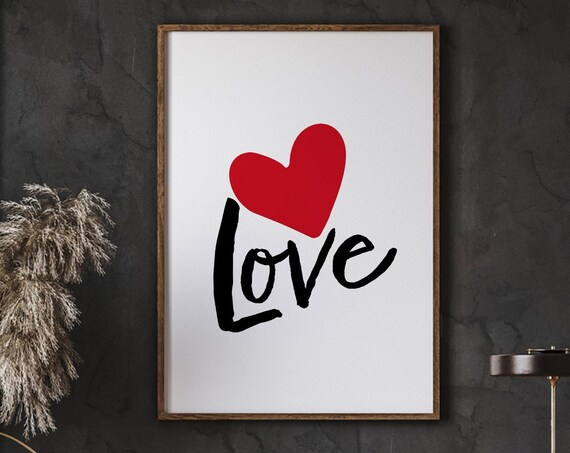 Love Print Poster Red And Black Sign Typography Wall Art Gallery Minimalist Valentines Gift Instant