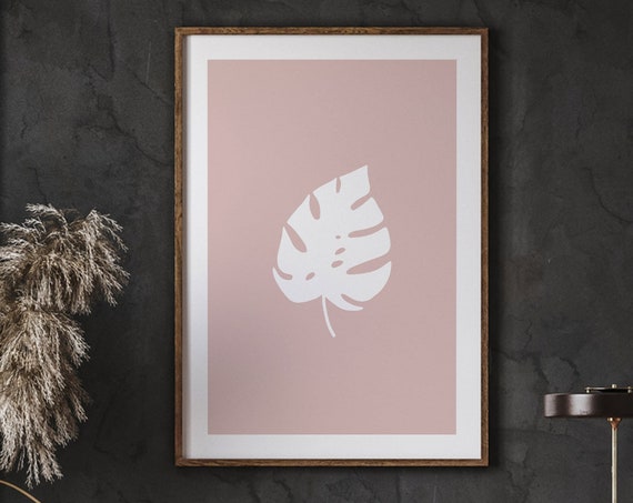 Tropical Botanical Art One Line Monstera Print Blush Color Abstract Flower Poster Floral Wall