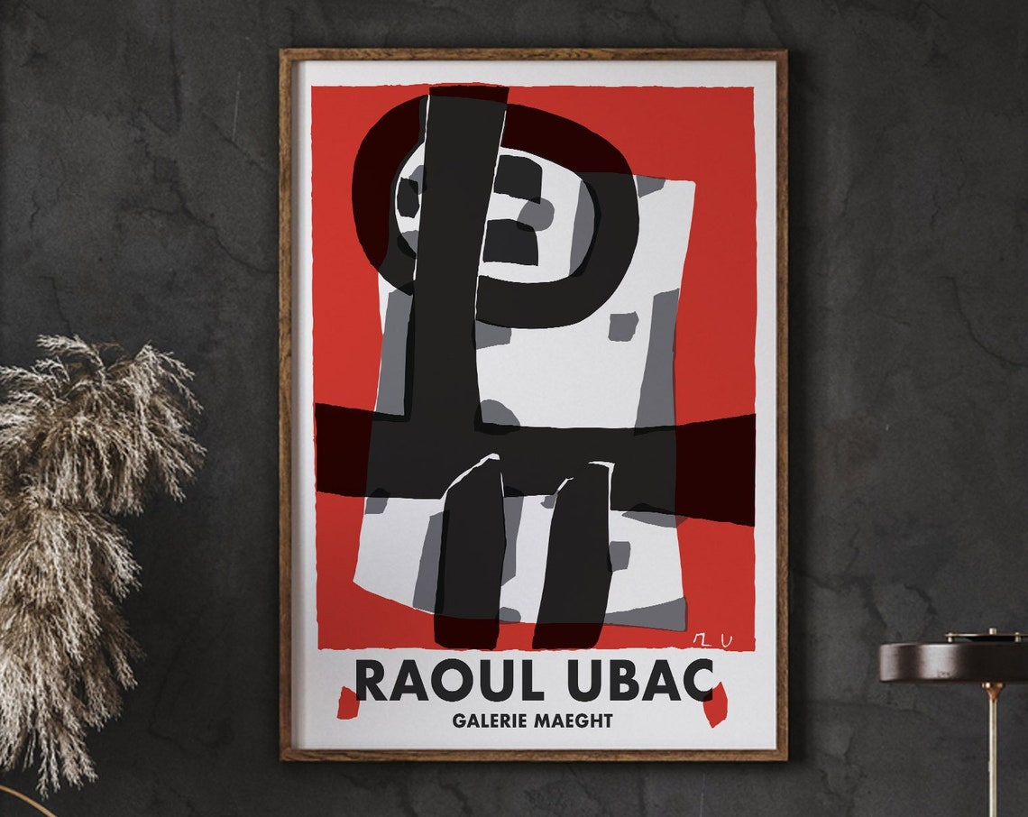 Raoul Ubac Galerie Maeght Red Black Abstract Modern Art Poster