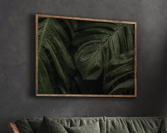 Moody Dark Green Palm Leaves Tropical Photography Decor Poster