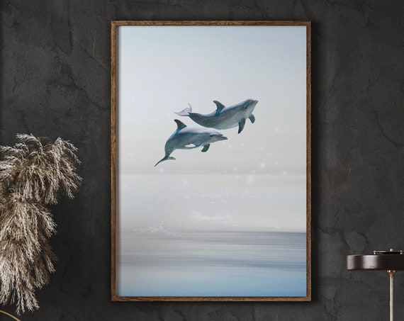 Dolphin Print Nursery Kids Room Wall Art Sea Ocean Fish Life Animal Poster