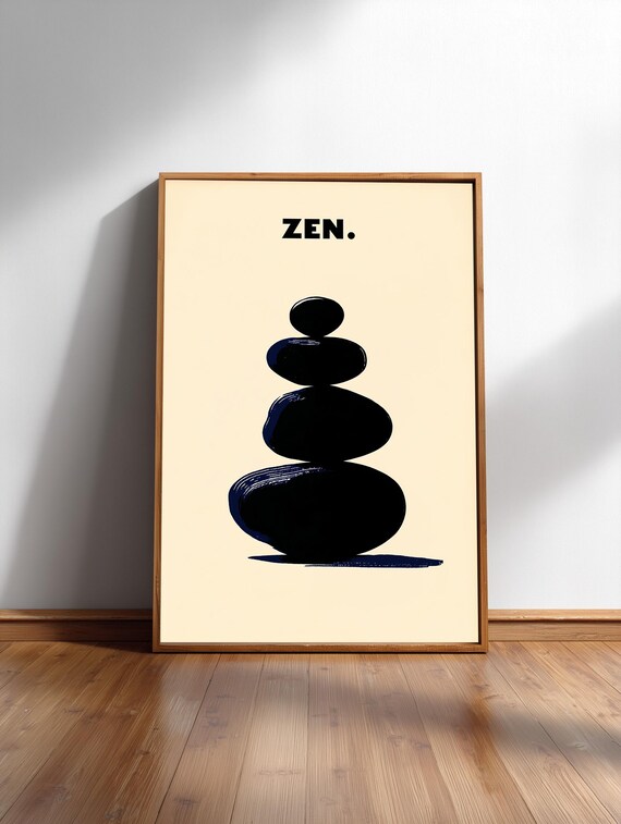 Zen Stones Poster Minimal Stacked Pebbles With Typography Spa Japandi Dcor