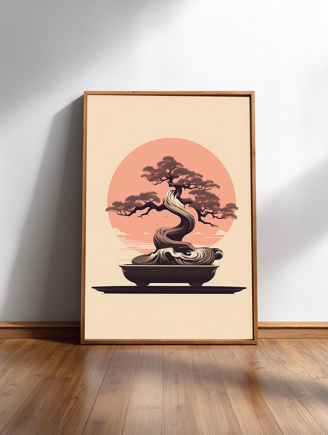 Bonsai Tree Warm Sun Circle Poster Minimal Japanese Zen Decor