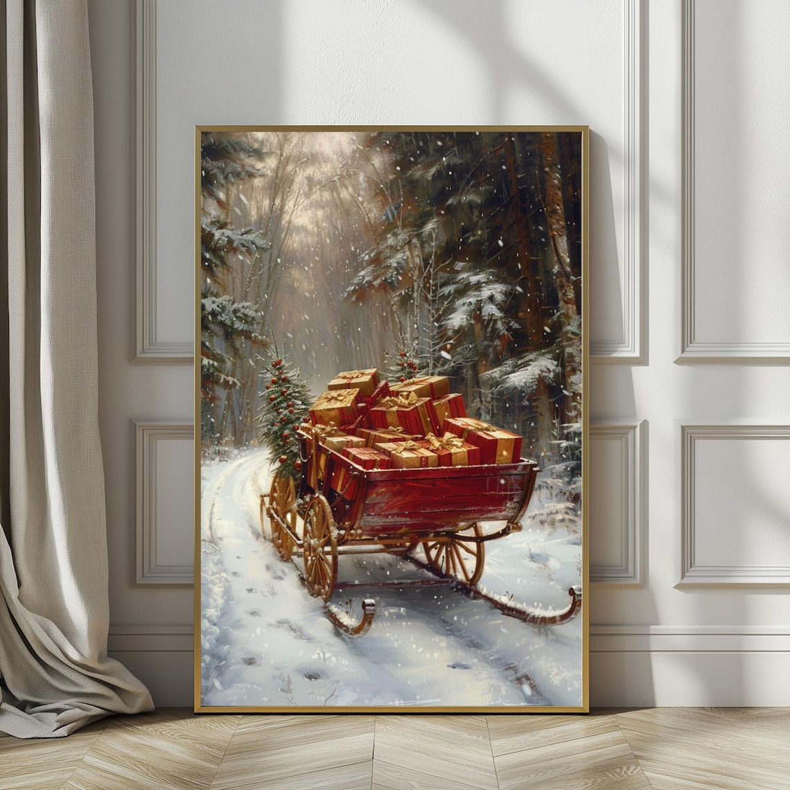 Christmas Sleigh Farmhouse Neutral Poster