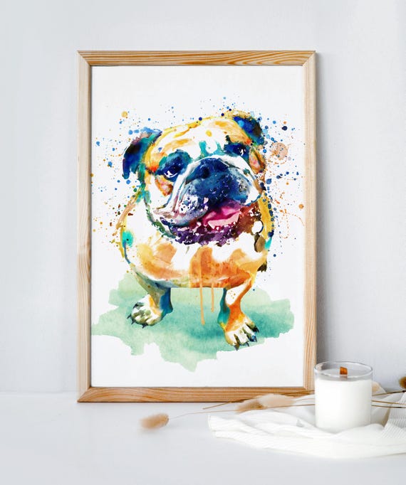 Funny Bulldog Watercolor Art British Dog Portrait Instant