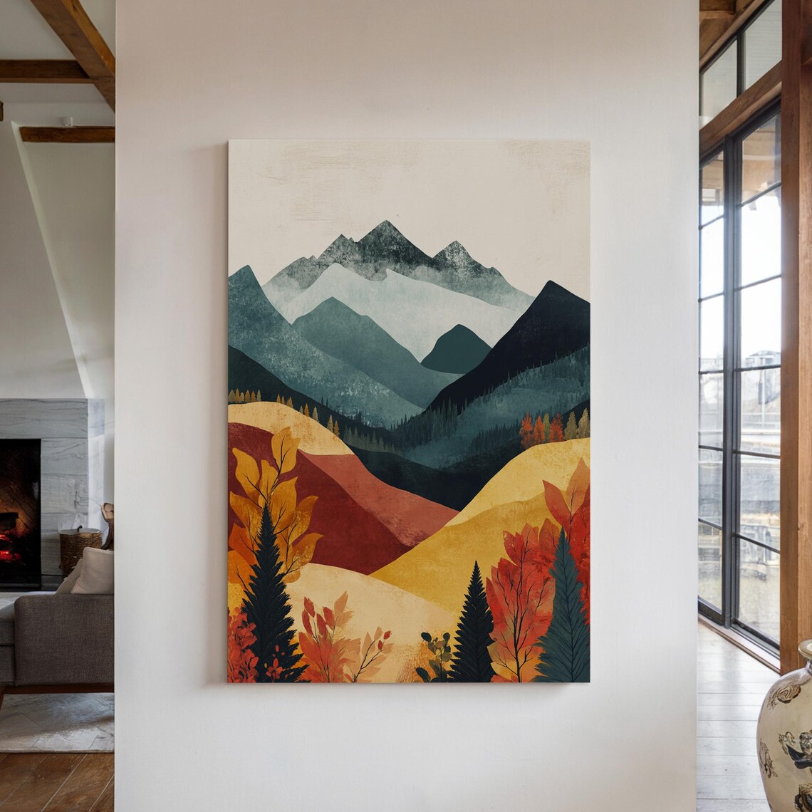 Autumn Mountain Landscape, Modern Nature Poster