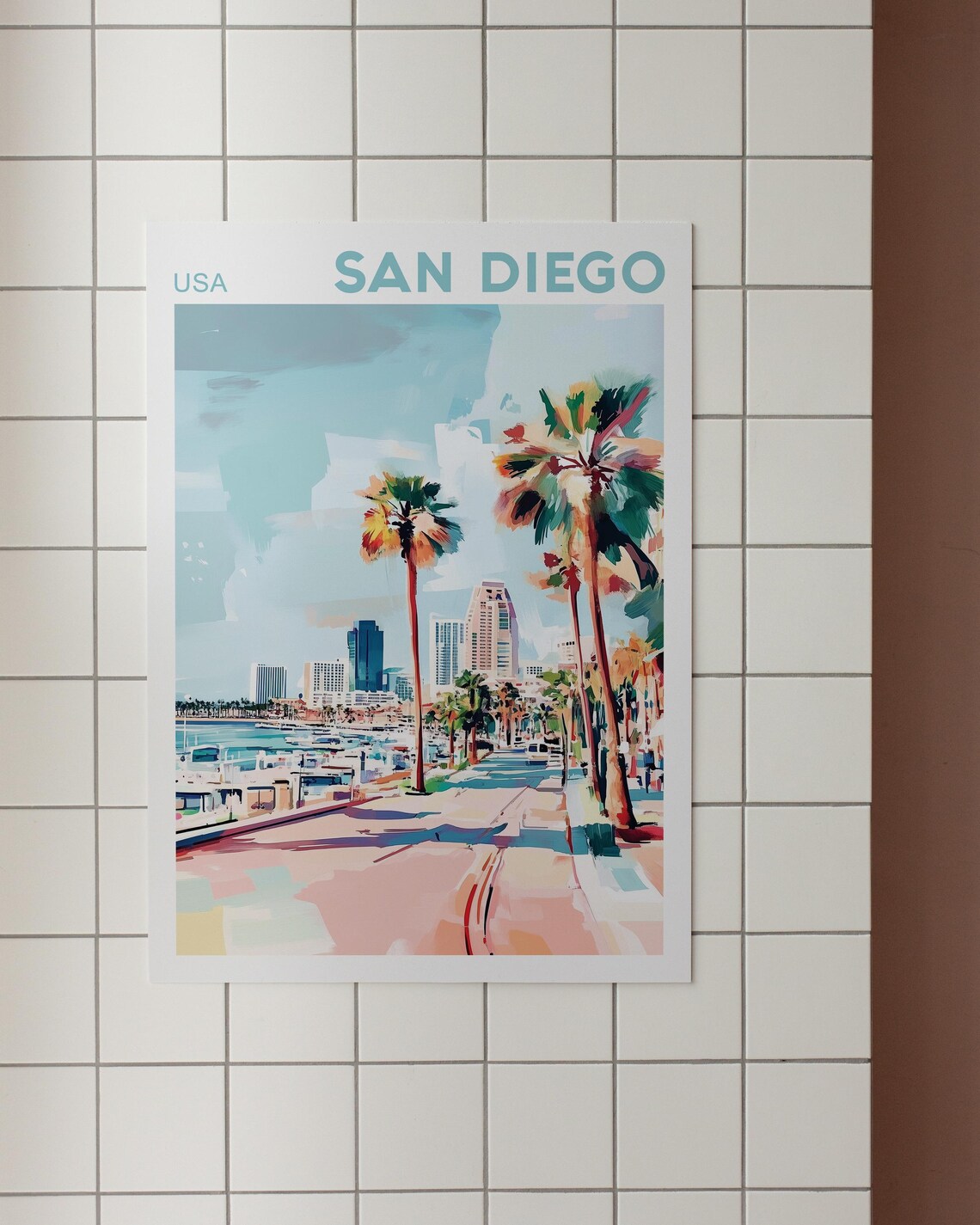 San Diego Watercolor Cityscape, California Travel Poster - Image 3