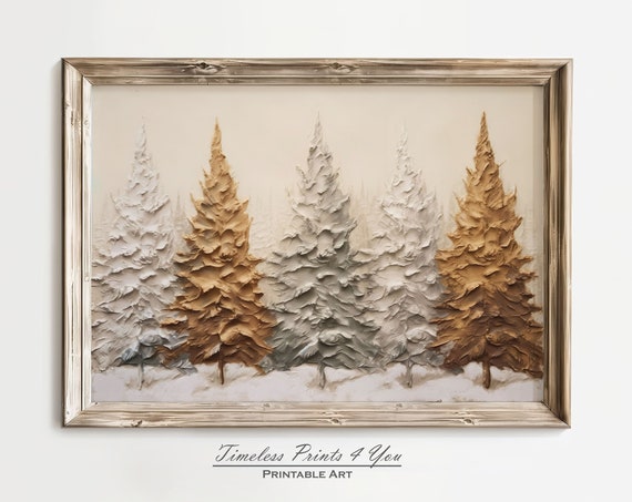 Winter Forest Prints Scene Print Pine Tree Art Wall Snowy Trees Painting Abstract