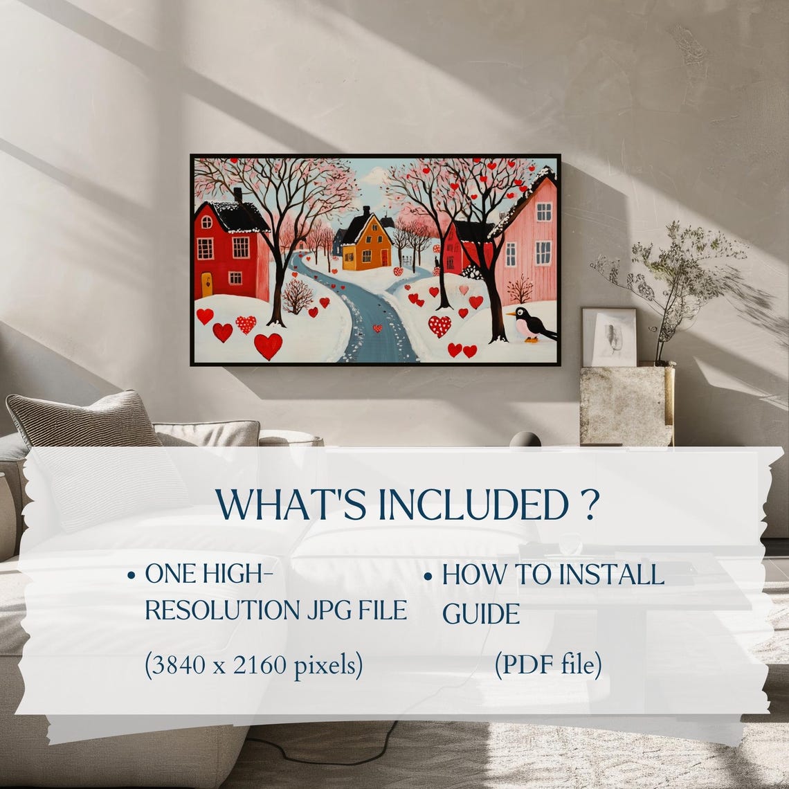 Frame TV Art Whats Included Card with Hearts Village Lane Print