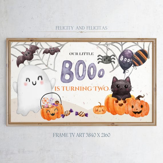 Little Boo 2nd Birthday Frame Tv Art Non Editable Birthday Screensaver Little Boo Is Turning Two Birthday Decor Birthday Tv Art
