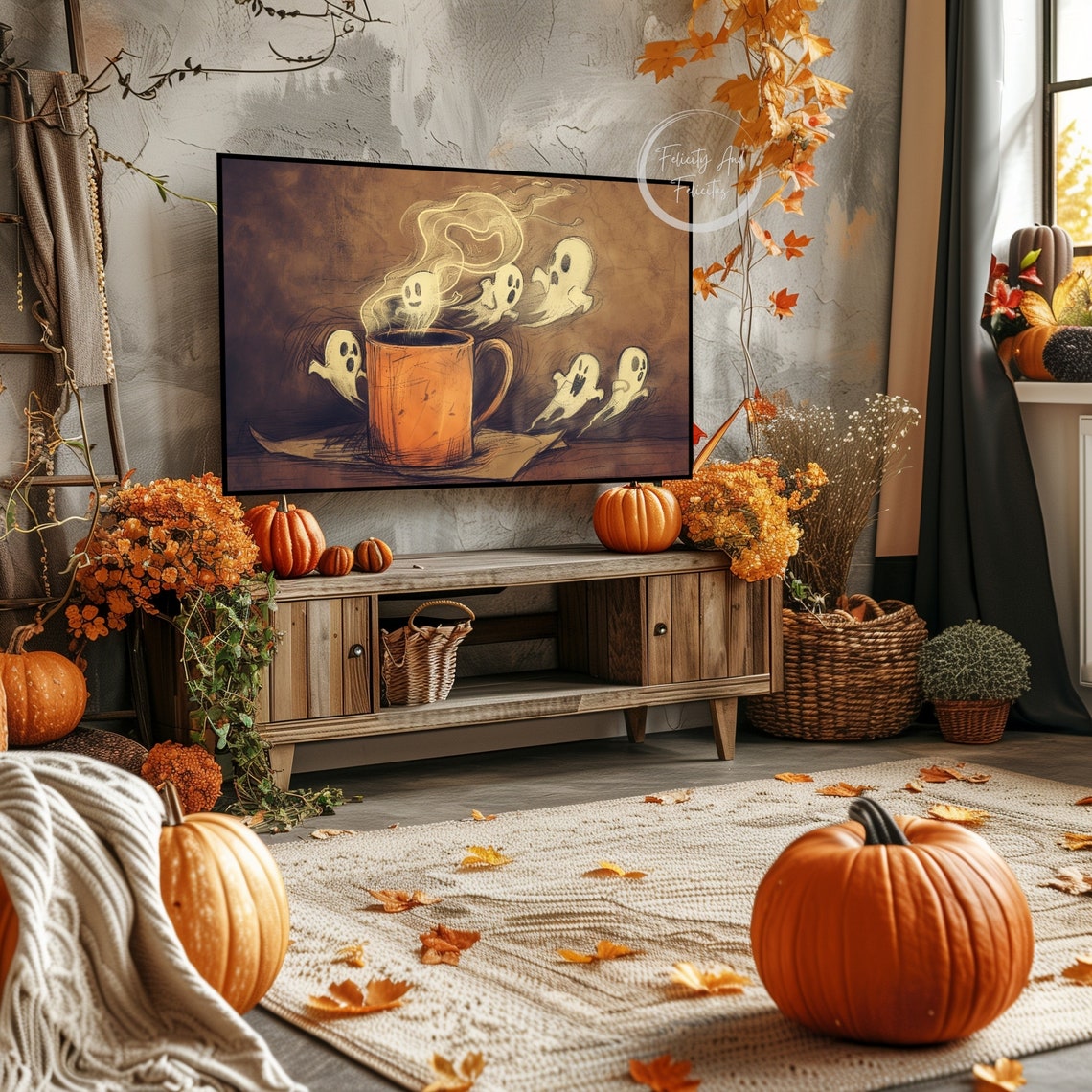 Funny Halloween Ghosts Coffee Mug Steam Spooky Sketch Wall Art - Image 4