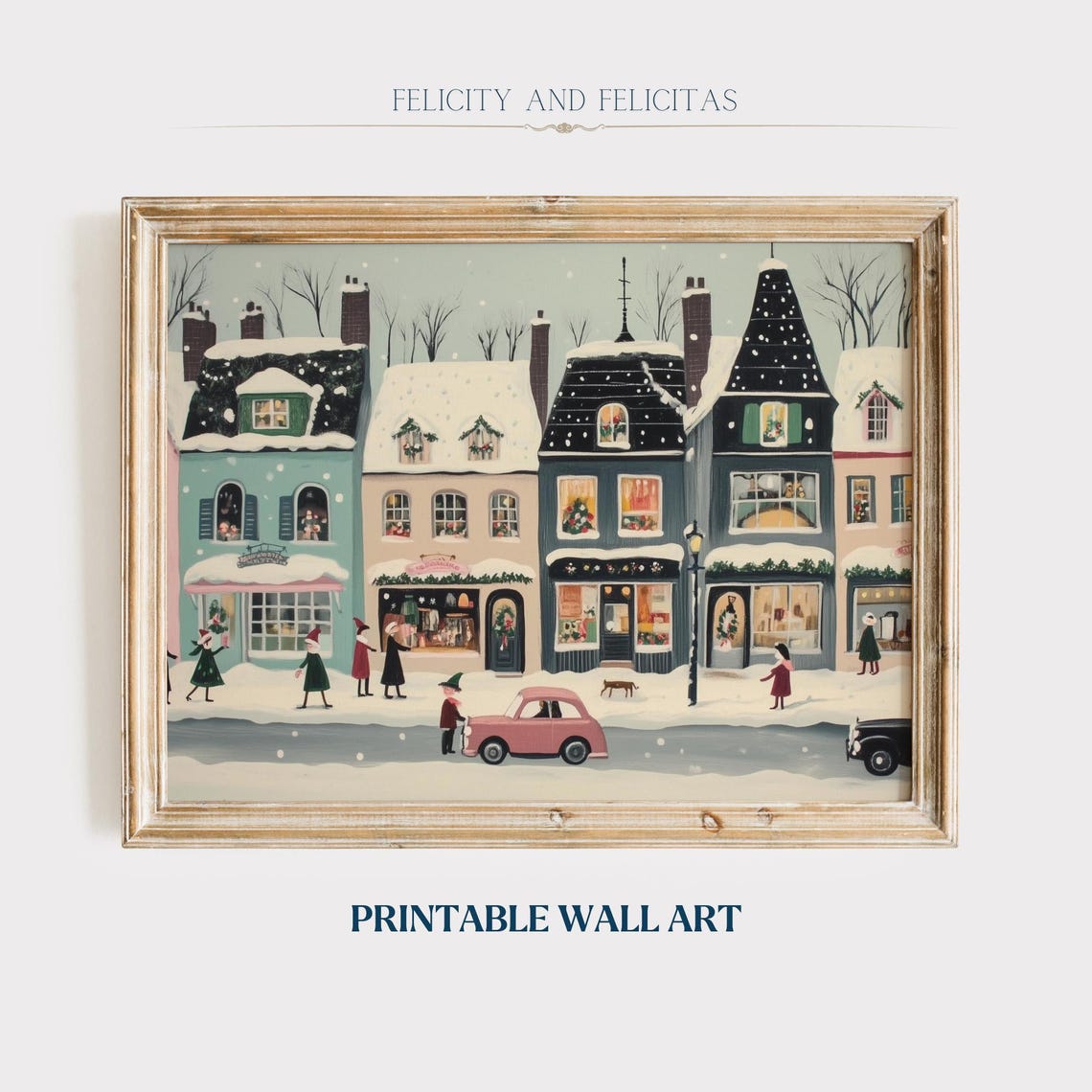 Retro Winter Wall Art Cute Winter Village Vintage Christmas Decor Hello December Print