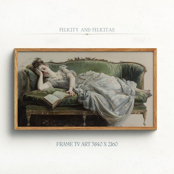 Decadent Young Woman Asleep Antique Chaise Lounge Elegant Wall Art