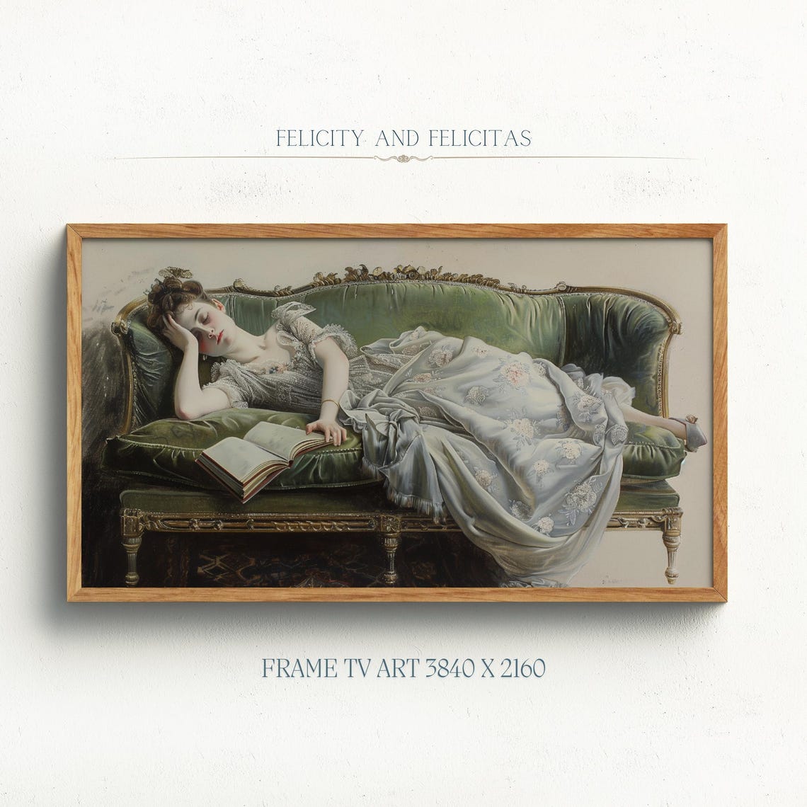 Decadent Young Woman Frame Tv Art Vintage Woman Tv Art Antique Painting Book Reading Emerald Green Tv Art