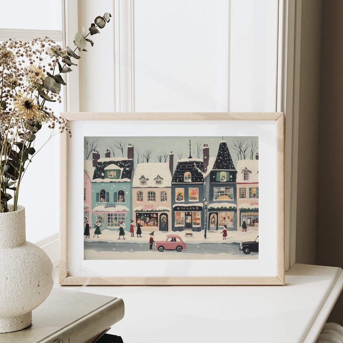 Retro Winter Wall Art Cute Winter Village Vintage Christmas Decor Hello December Print - Image 3