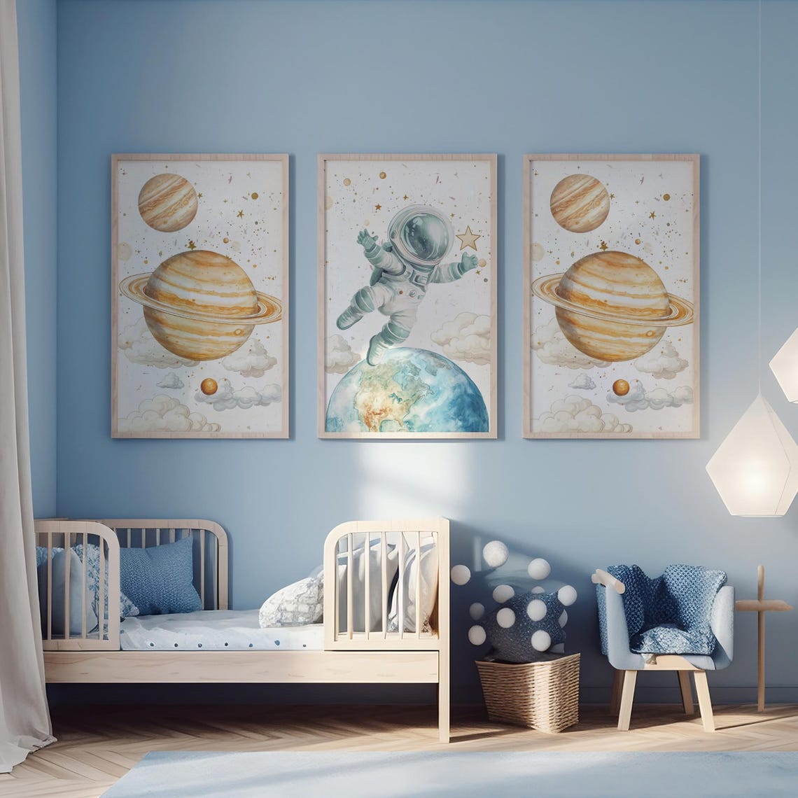 Space Nursery Astronaut Rocket Planets Kids Bedroom Set Poster - Image 4