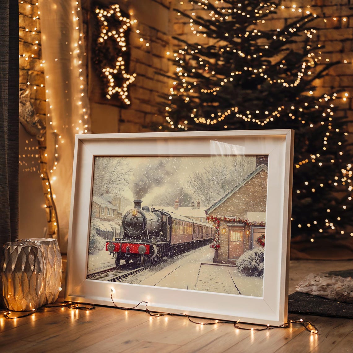 Vintage Christmas Steam Train Snowy Station Holiday Scene Poster - Image 4