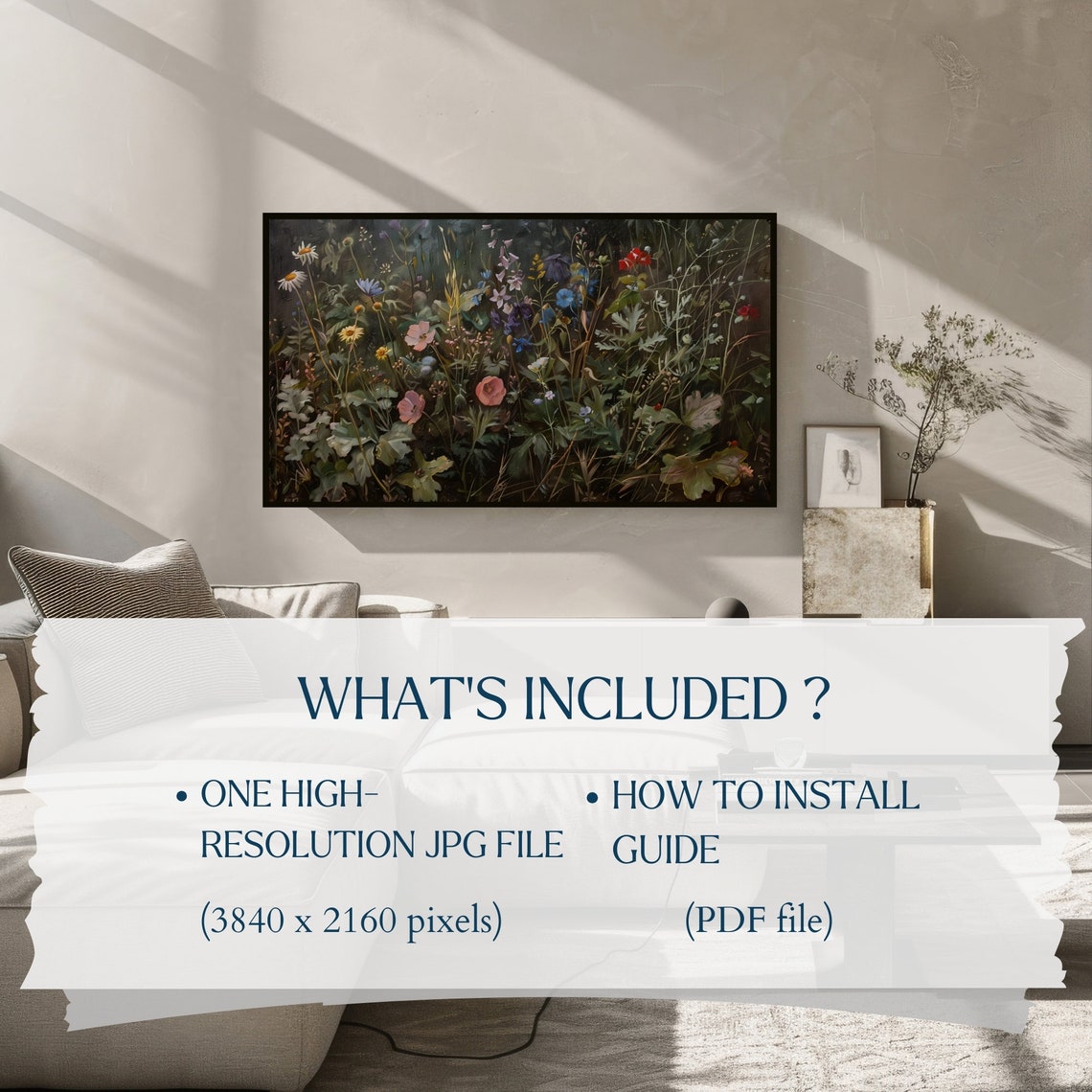 Wildflower Meadow On Dark Moody Vintage Botanical Painting Poster - Image 2