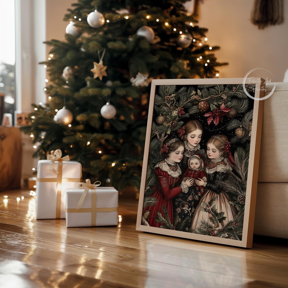 Victorian Girls Christmas Pine Vintage Dark Academia Wall Art - Image 4