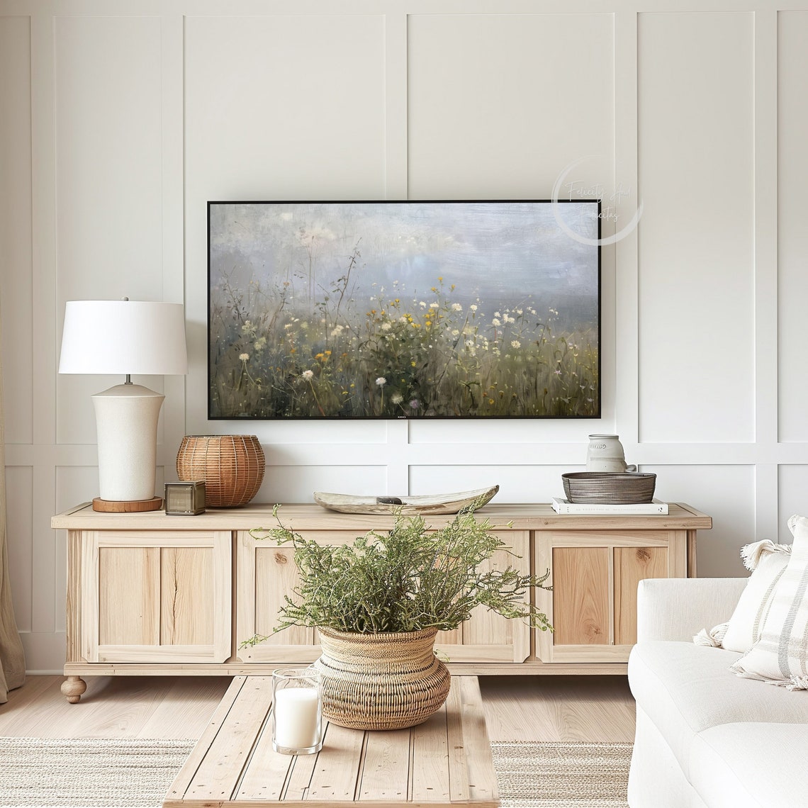 Moody Wildflower Meadow White Yellow Bloom Mist Dreamy Wall Art - Image 4