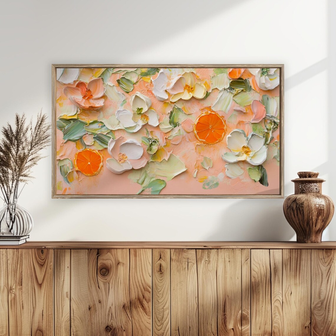 Orange Slices and White Flowers Textured Impasto Fruit Floral Art Poster - Image 5