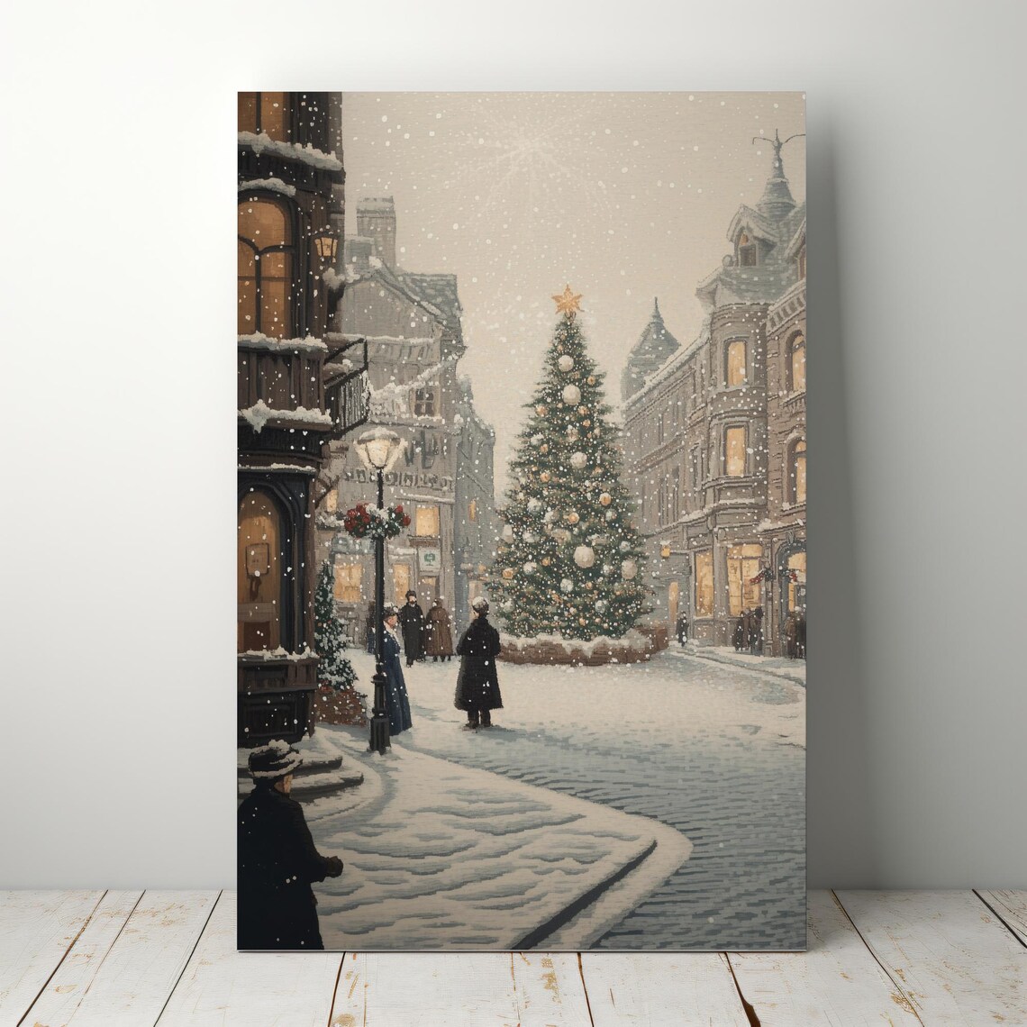 Snowy Christmas Street Vintage Town Tall Tree Winter Night Poster - Image 4