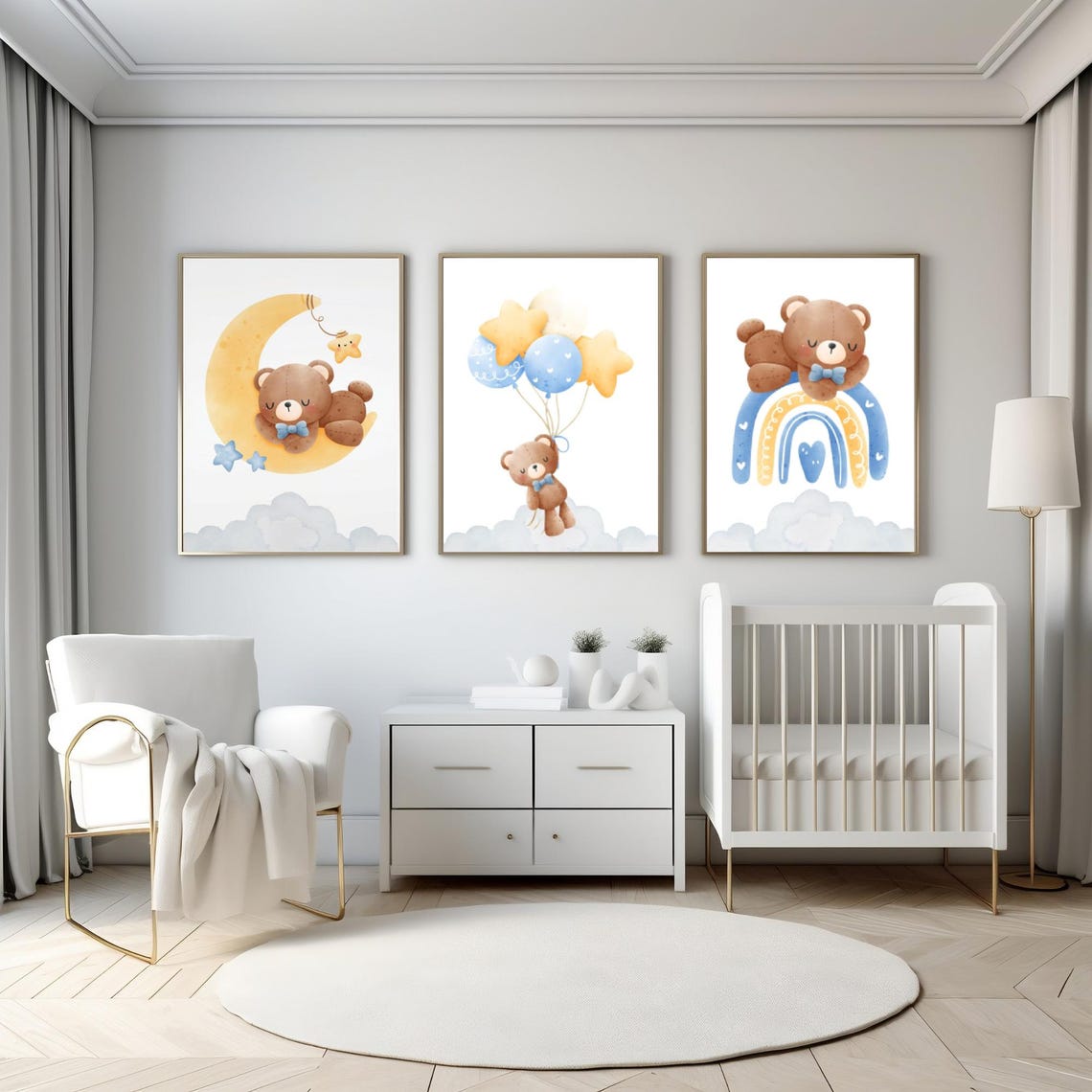 Cute Teddy Bear Nursery Wall Art Set Gender Neutral Nursery Print Toddler Room Teddy Bear Art - Image 4