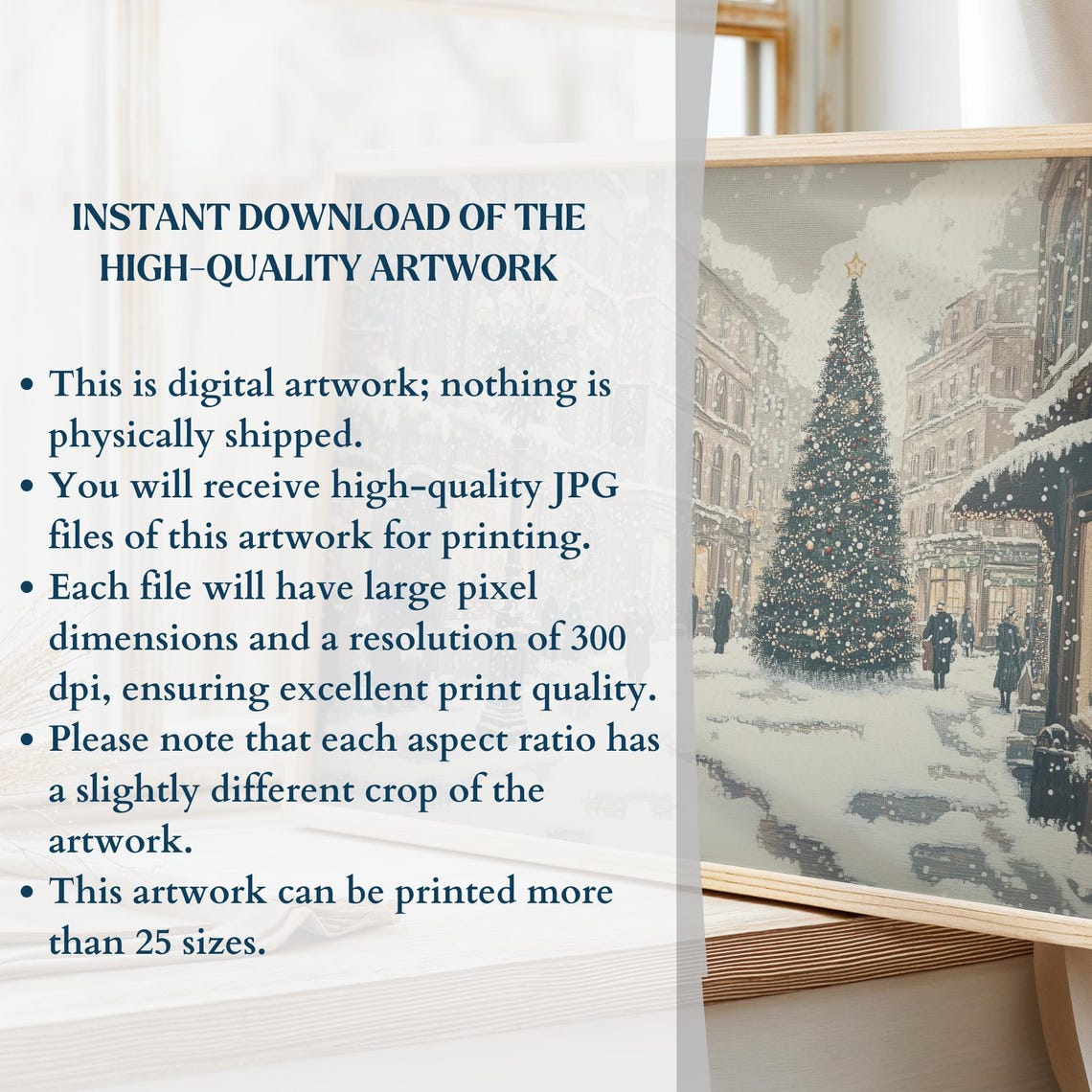 Vintage Snowy Christmas Street Tall Tree Old Town Scene Poster - Image 2