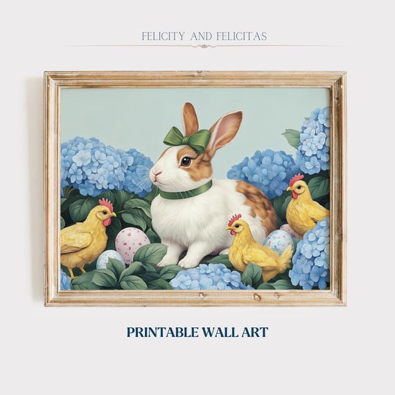 Easter Bunny Wall Art Cute Easter Springtime Art Easter Farmhouse Decor Vintage Easter Art Spring Home Decor
