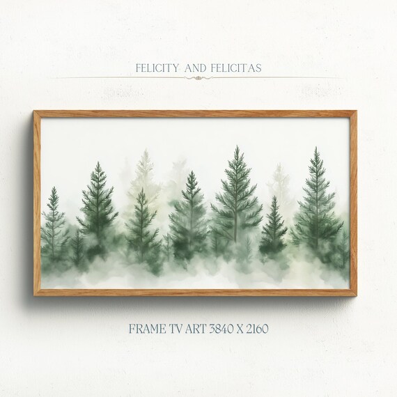 Misty Watercolor Evergreen Forest Fog Minimalist Nature Poster