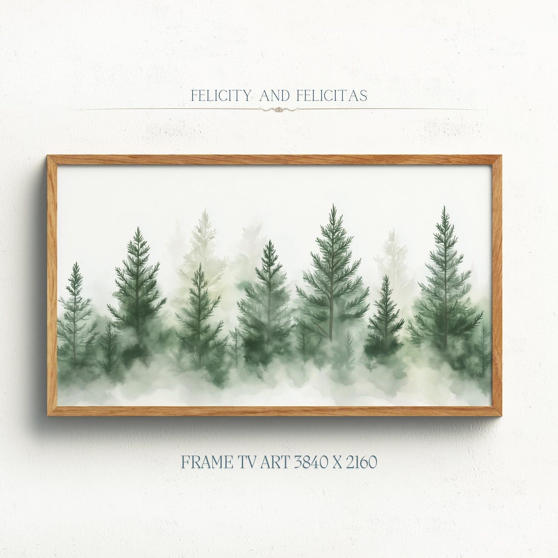 Misty Watercolor Evergreen Forest Fog Minimalist Nature Poster
